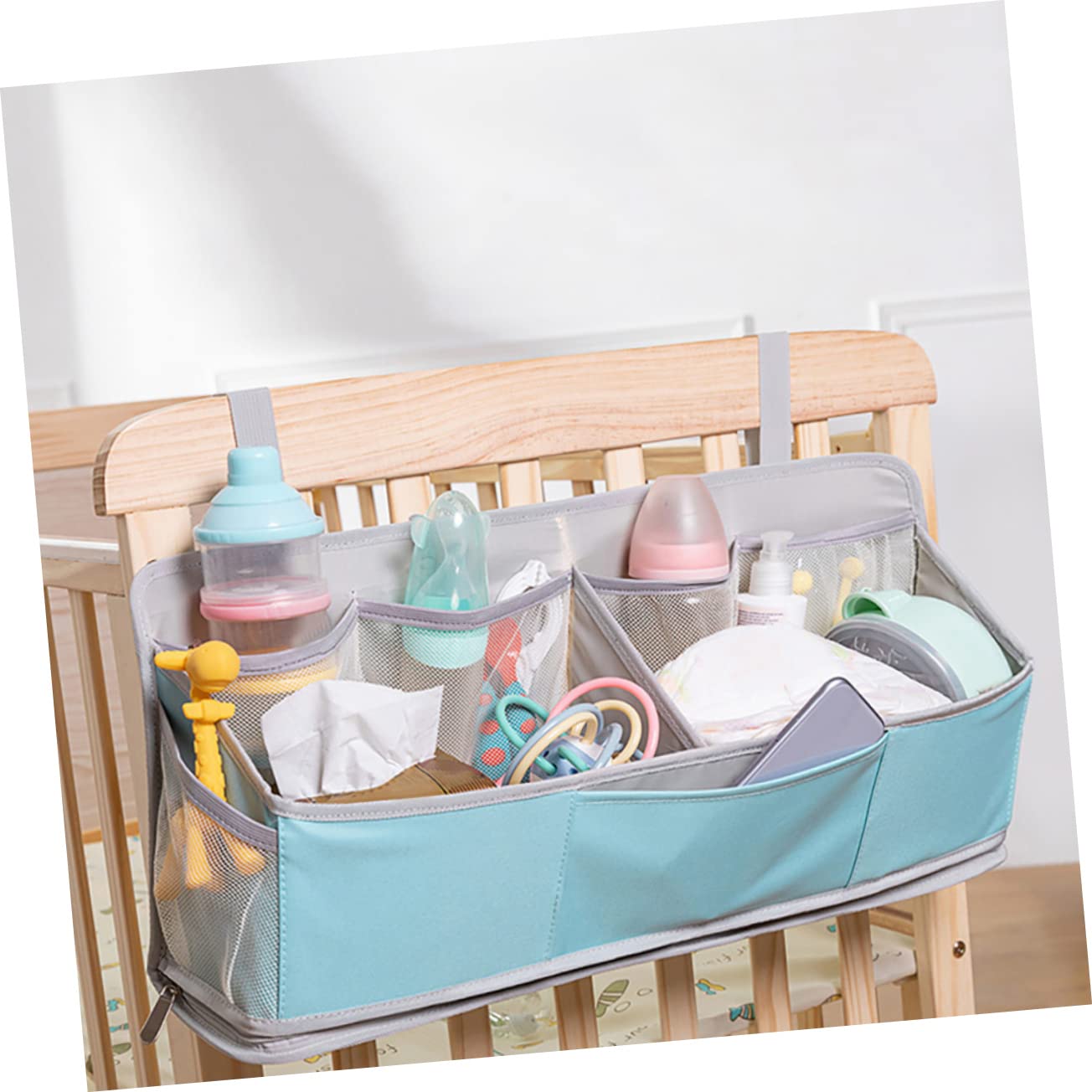 ibasenice Wickelorganiser Hängend aus Oxford Pp-Material für Kinderbetten Windelaufbewahrung mit Platz für Windeln Puder Fläschchen Etc Praktischer Organizer für Wickeltisch