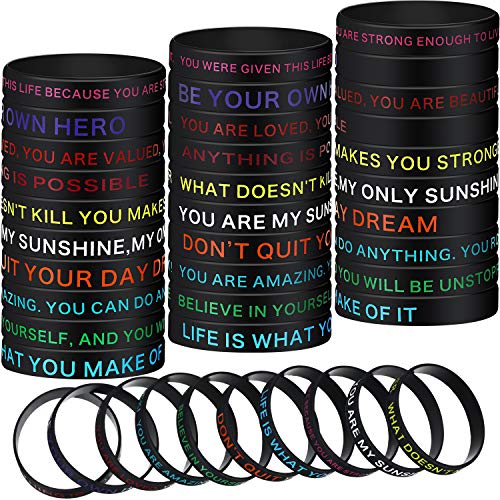 40 Pieces Motivational Silicone Wristbands Inspirational Rubber Bracelets with Positive Messages for Party Favors, Gifts for Men Women,10 Styles (Classic Style)