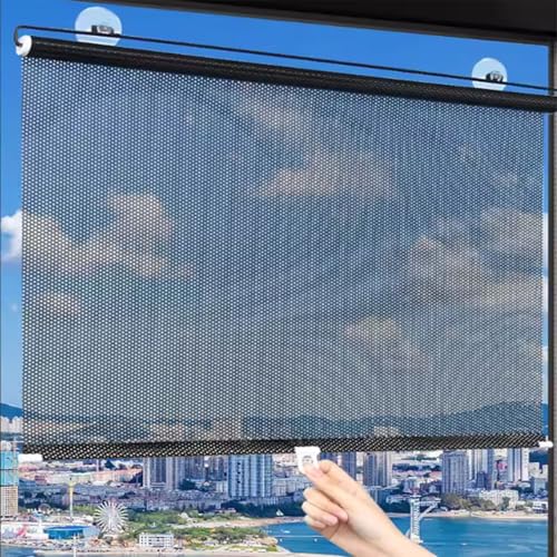 Persiana Enrollable con Ventosa,Cortinas Blackout Protección UV 80%,Sin Taladrar,Temporales Portátiles Estor Opaco Retráctiles,Protección Visual,para Salón/Dormitorio/Oficina/Automóvil