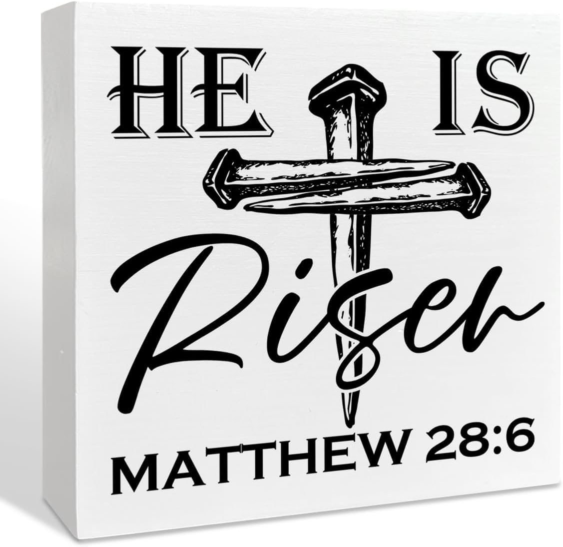 He Is Risen Matthew 28: 6 Box Sign 7x7 Inch Christian Wall Decor