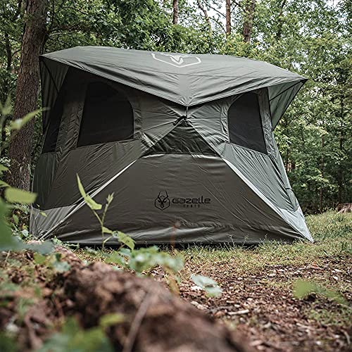 Gazelle Tents™ T4 Hub Tent, Easy 90 Second Set-Up, Waterproof, UV Resistant, Removable Floor, Ample Storage Options, 4-Person, Alpine Green, 94" x 94" x 78", GT400GR
