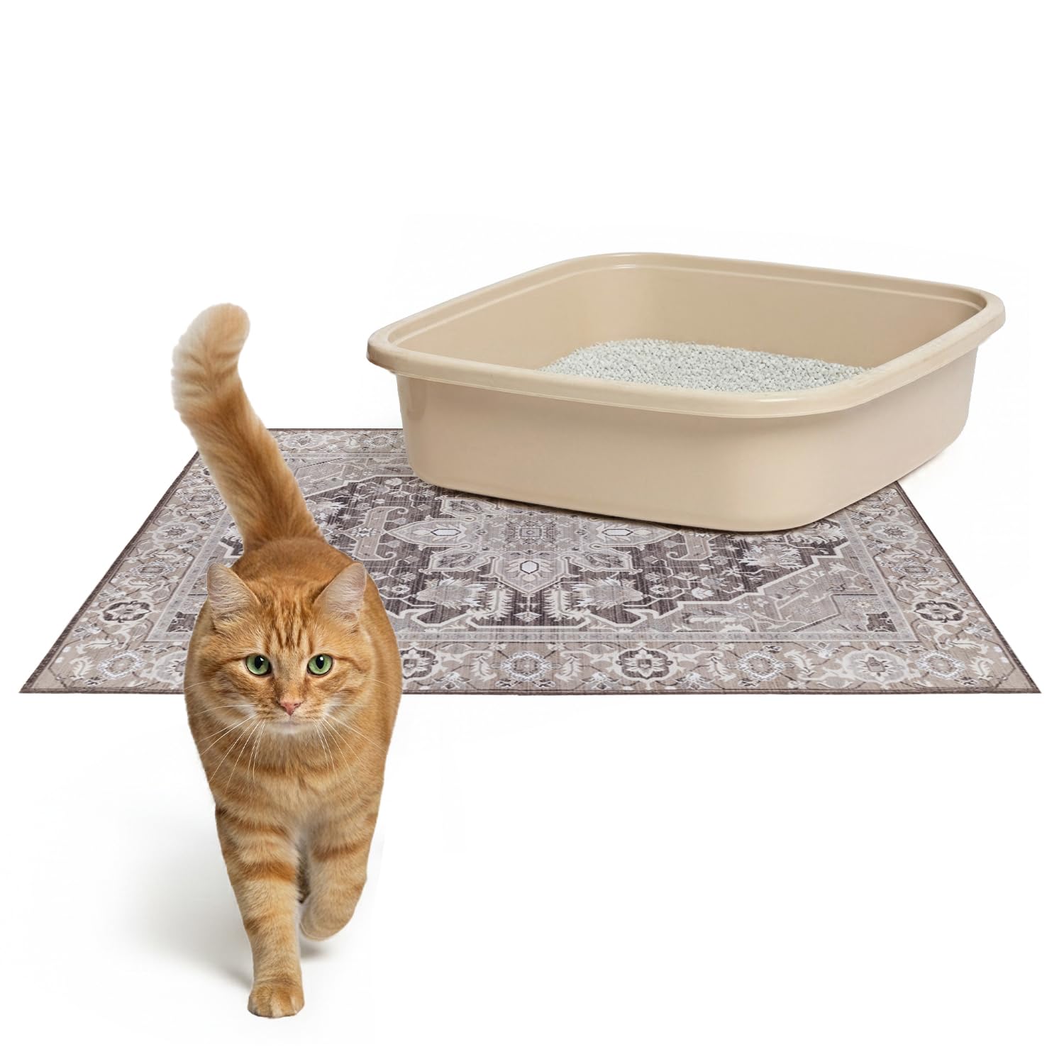 Lovewag Cat Litter Box Mats 2 Pack - Small 16x24 Machine Washable, Easy Clean, Non-Slip, Waterproof Mats for Indoor Cats - Kitty Litter Mess Control & Pet Urine Floor Protection - (Caramel Creme)