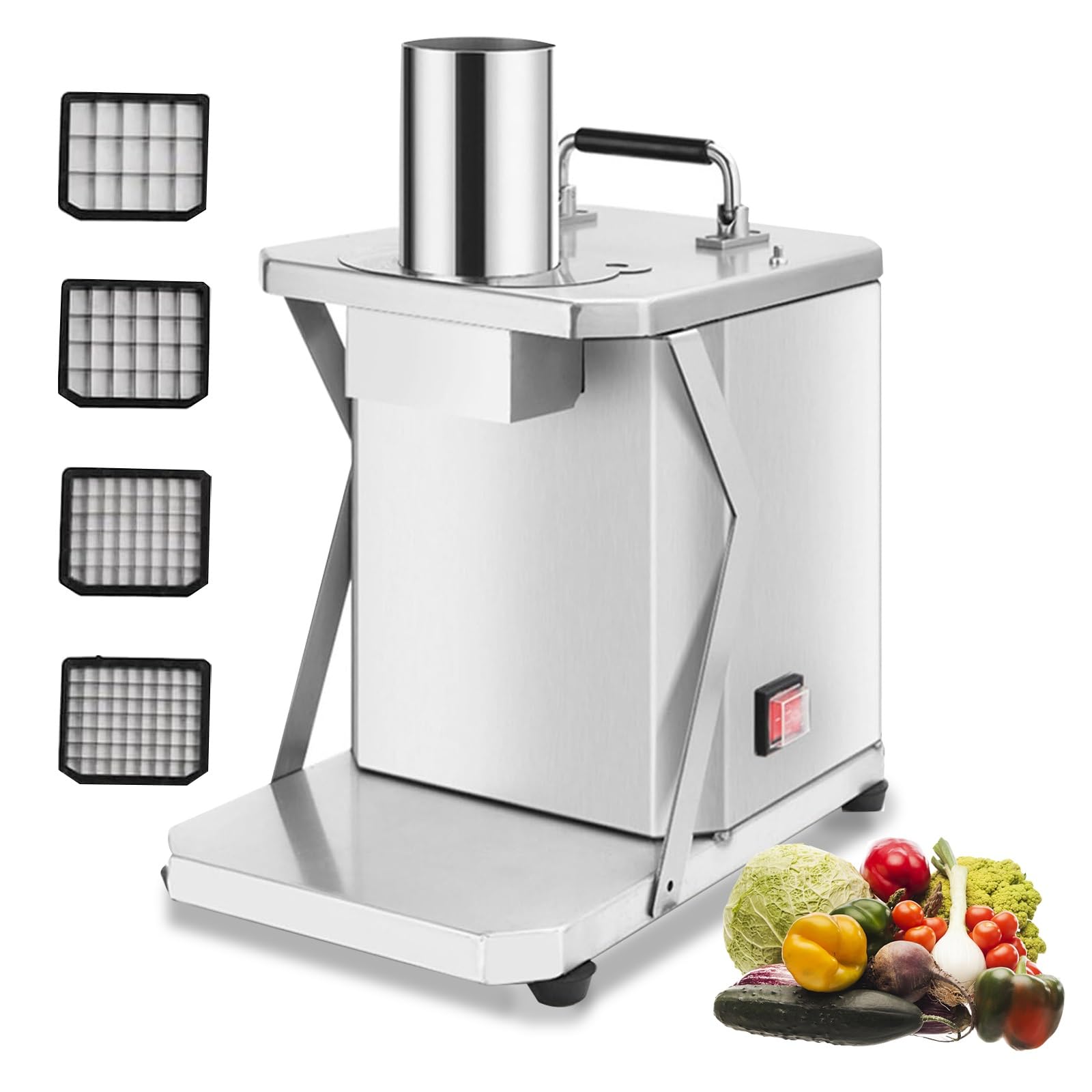 asdchZen Stainless Steel Vegetable Dicer With Detachable Design, Large Feed Port, 4 Replaceable Blades For Fast Dicing, Ideal For Carrots, Potatoes, Onions