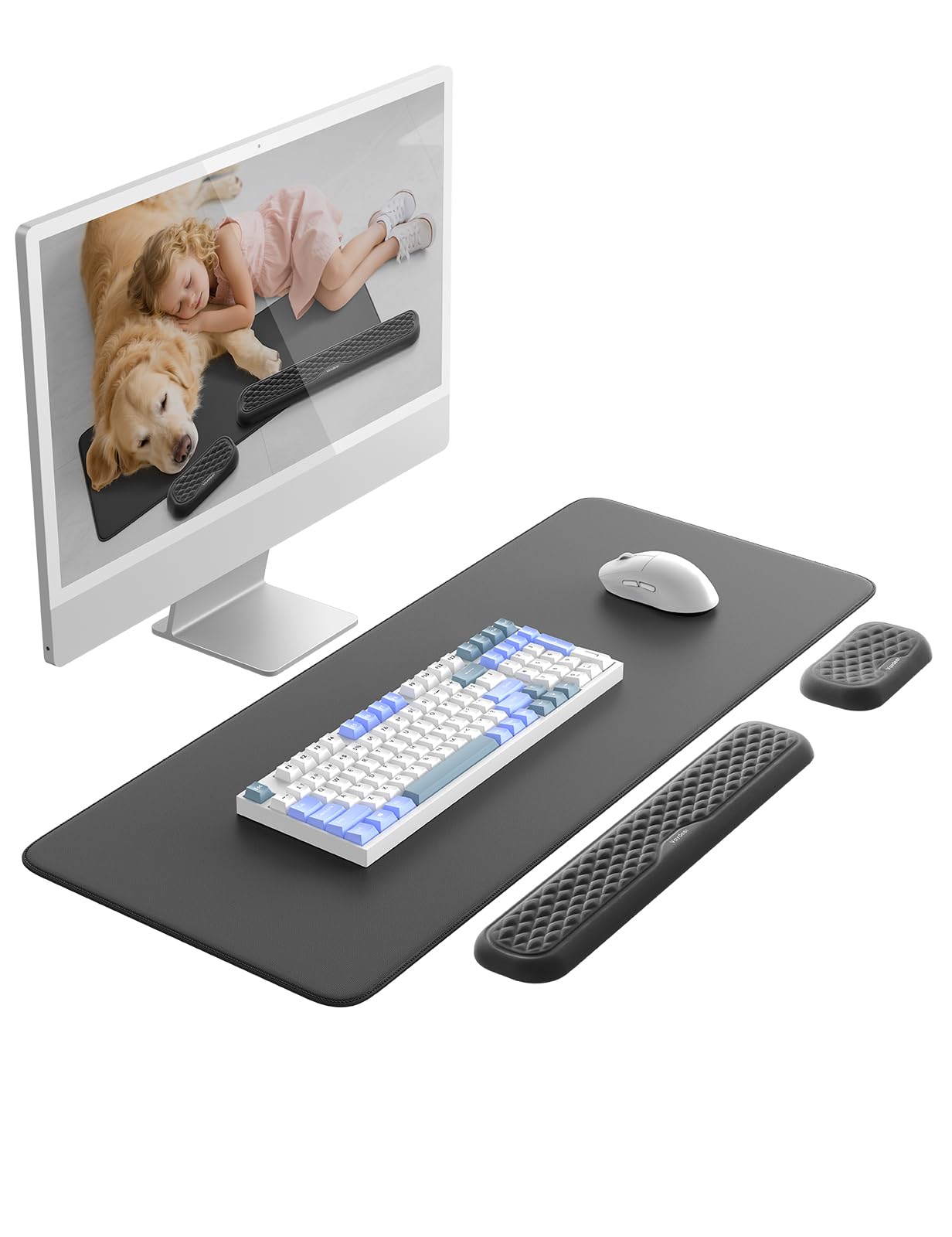 VAYDEER 3-teiliges Ergonomie-Set – Tastatur-Handauflage, Handgelenkauflage & Mauspad mit Memory-Schaum – Rutschfest, Komfortabel für Büro und Zuhause, Schwarz