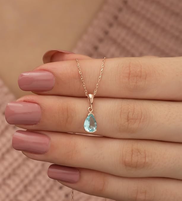 NEREZE 925 Ayar Damla Aquamarin Taşlı Kadın Gümüş Kolye