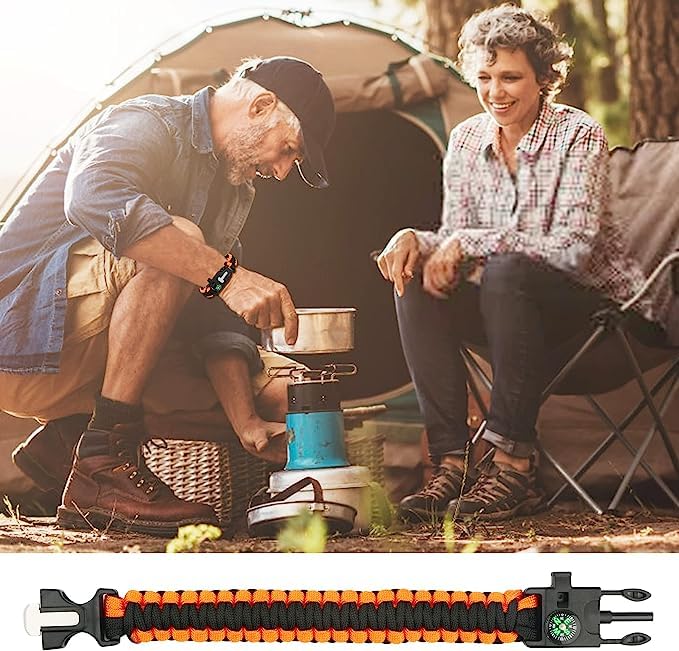 NICAI Kitchen Survival-Paracord-Armband, verstellbare 550 Paracord-Armbänder, Kompass, Wanderausrüstung, Feuerstarter, Notfallpfeife, taktische Überlebensausrüstung, Rucksackausrüstung (2 Stück)