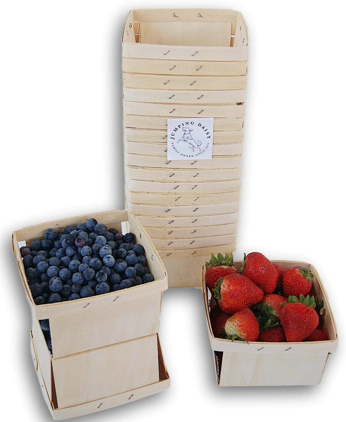 Quart Square Vented Wooden Berry Baskets - Set of 20