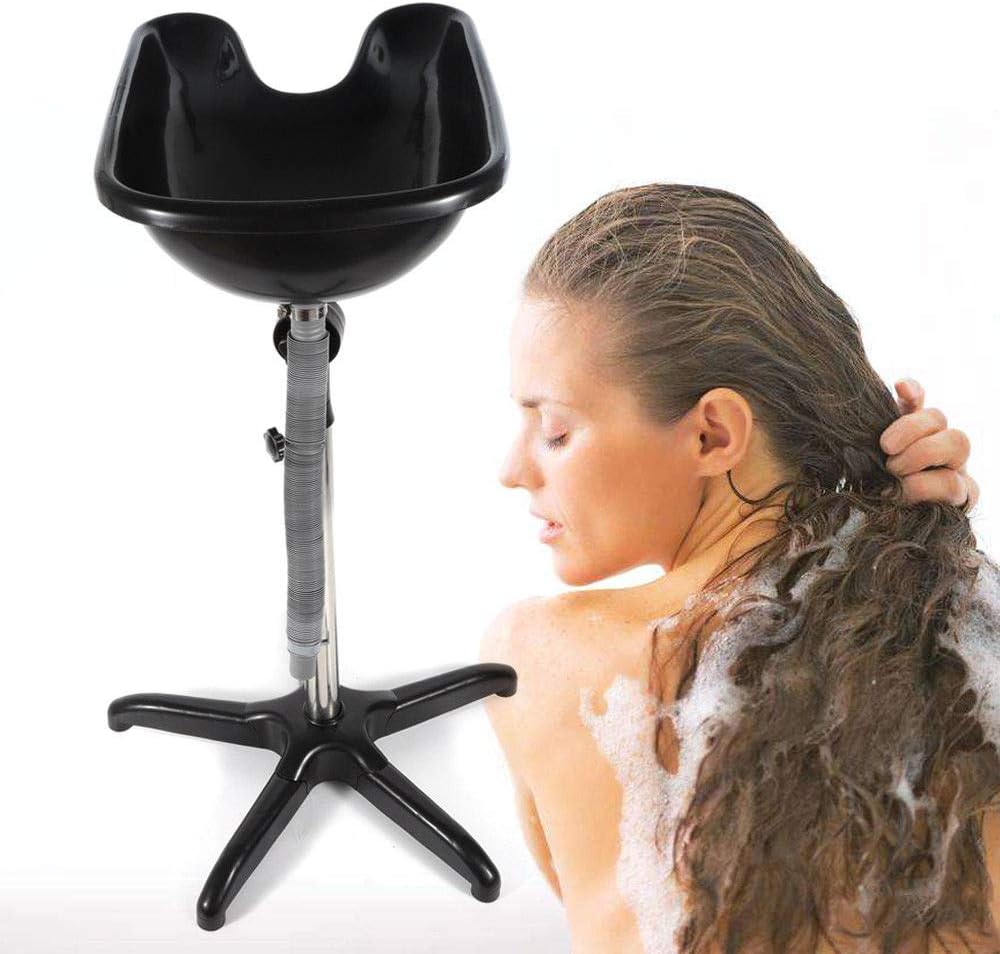 PRIT2016 Portable Hair Bowl Shampoo Salon Hairdressing Shampoo Sink Washing Hair Basin Backwash Hair Washing Mobile Salon Treatment Tool Height Adjustable Black