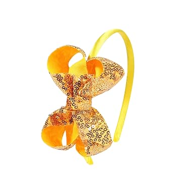 Sparkly Sequin Hair Bow Headbands - Boutique Ribbon Bows for Girls, Kids, and Women Yellow