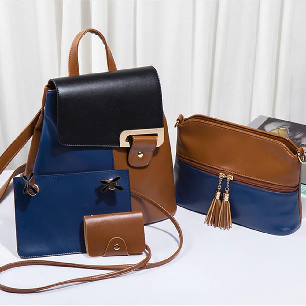 [AMVIKS] 女性バックパックハンドバッグ 4 個セットコンバーチブルショルダーバッグ 3 色ステッチ財布 PU レザーリュック