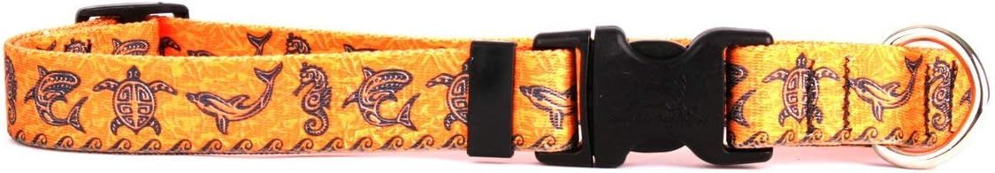 Island Floral Orange Dog Collar - Size Medium 14" to 20" Long - Made In The USA