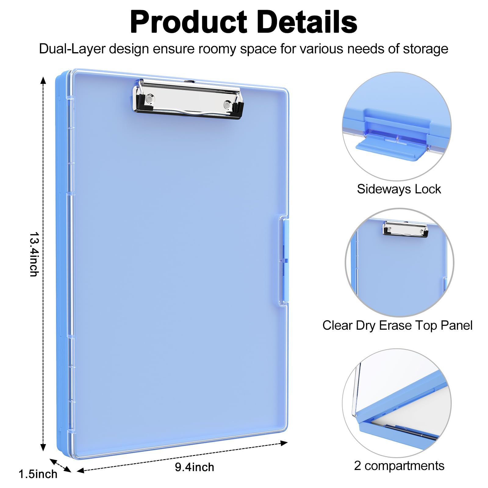 Piasoenc Clipboard with Storage, 8.5 x 11 Clip Boards with 2 Storage Case and A4 Paper Folder, Clear Dry Erase Top Panel - Image 2