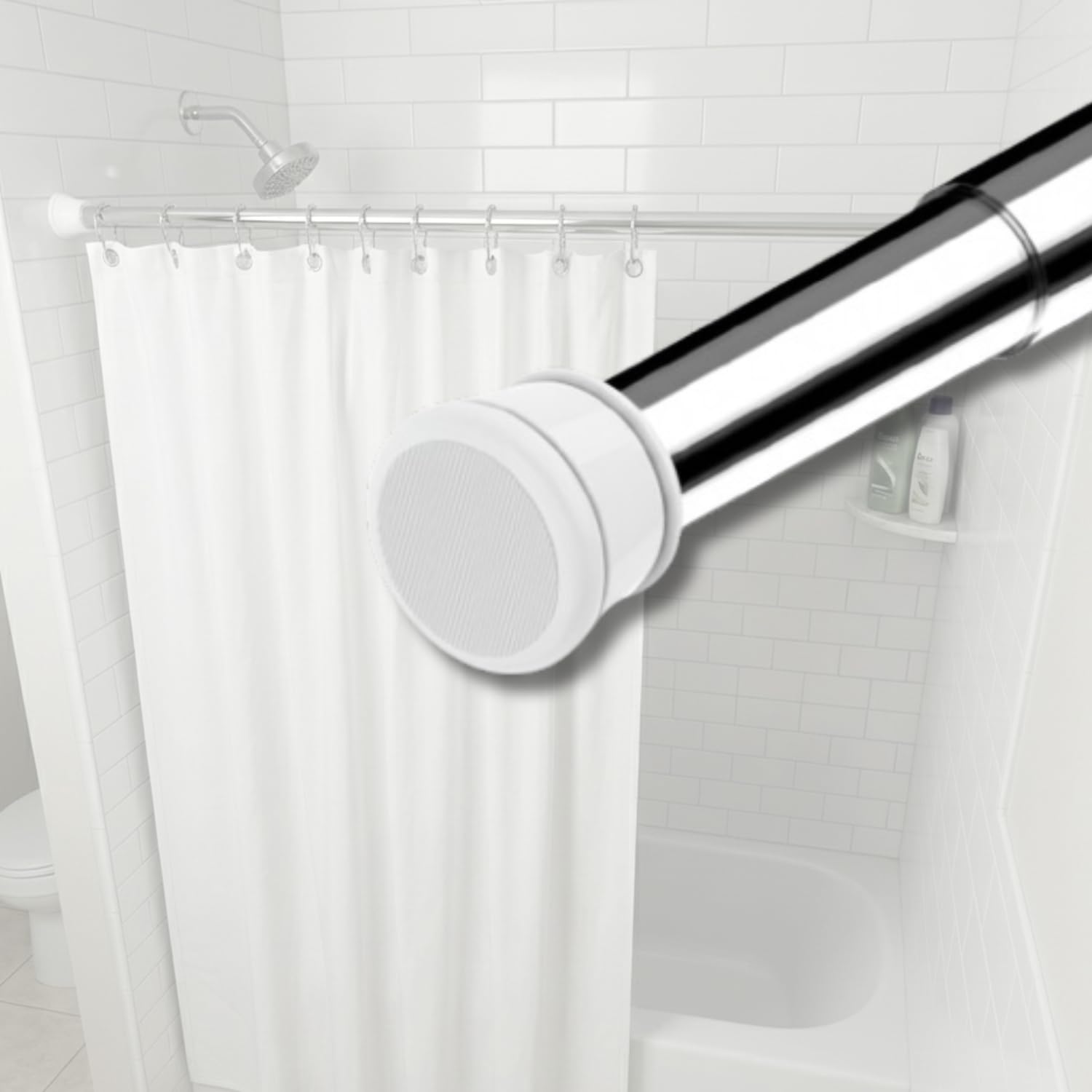 RAGGLE (80Cm To 140Cm) Shower Pole Extendable No Drill Tension Rods for Curtains Extendable Curtain Poles Shower Curtain Railfor Bathroom, Window, Door, Wardrobe (WHITE, 80-140 CM)
