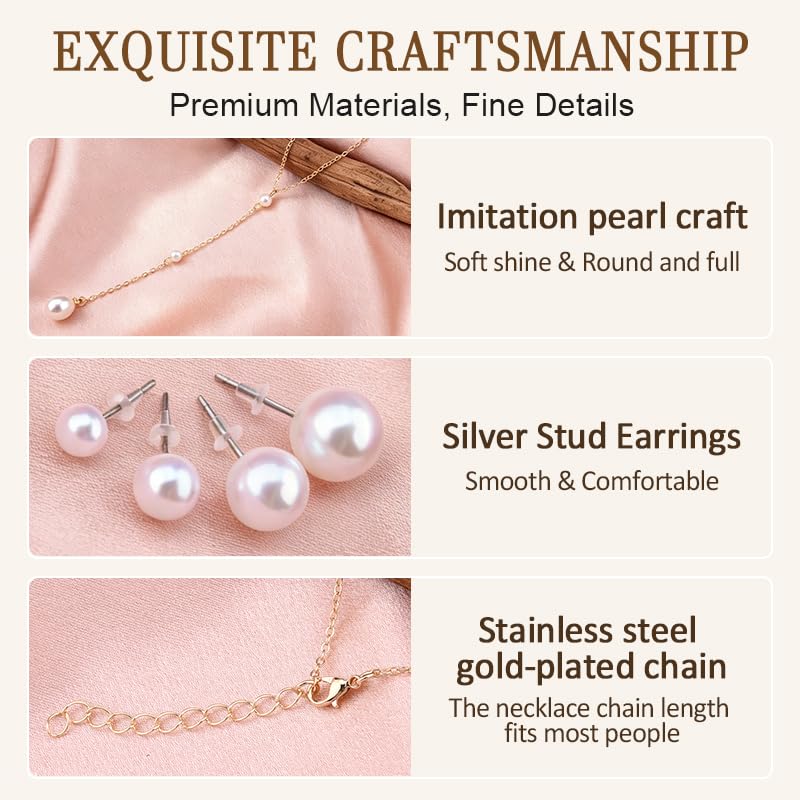 Image of Pearl Earring Stud Pearl Necklace Choker for Bride Wedding Earring Necklace