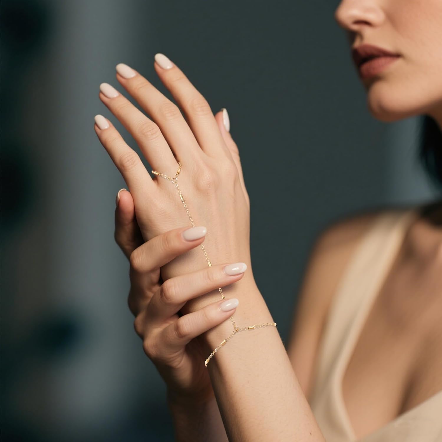 Gold Hand Chain Bracelet, Adjustable Dainty Chain Ring Bracelet with Finger Ring Boho Summer Jewelry Beach Accessories for Women - Image 5