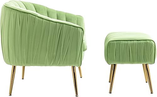 Miniatura 3 de Cimcame Sillón de descanso con otomana, moderno y cómodo sillón de terciopelo con reposapiés, sofá individual de TV con patas de metal para sala de