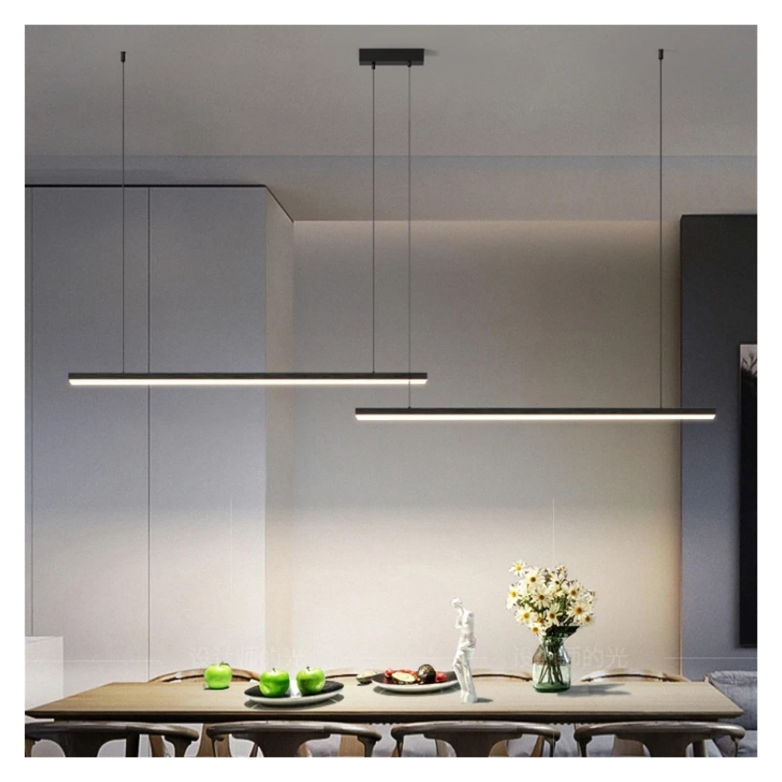 Lustre de restaurant LED long luminaire de bureau moderne noir L220cm