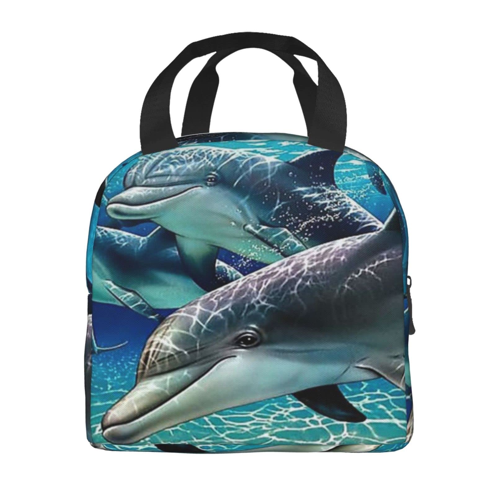FJAUOQ Borsa termica per il pranzo con delfini, per donne e uomini, impermeabile, riutilizzabile, borsa termica per il pranzo, borsa per il pranzo, carina, per lavoro, ufficio, viaggi, picnic
