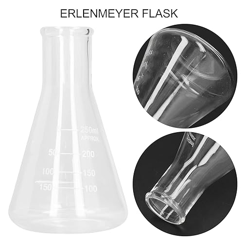 Miniatura 6 de Frasco Erlenmeyer de 8.5 fl oz, vidrio de borosilicato grueso para química de laboratorio, ideal para proyectos experimentales o cocinas, utilizado