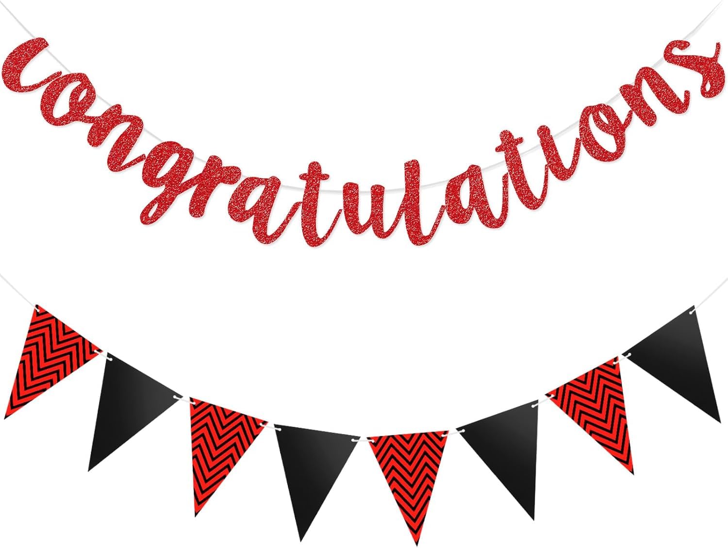Congratulations Banner Sign Glitter Congratulation Banner for Graduation, Triangle Bunting for Wedding, Retirement, Baby Shower, Birthday, Celebration Party Decorations (Red)