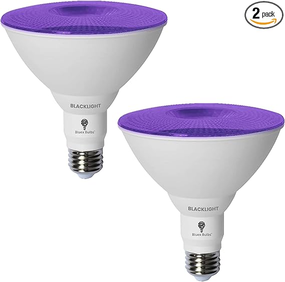 2 Pack PAR38 LED Black Light Bulb Halloween, 20W (200Watt Equivalent) E26 Blacklight Bulb Level 385-400nm, Body Paint, Glow in The Dark Party LED Light Bulb Neon Glow Fluorescent Poster