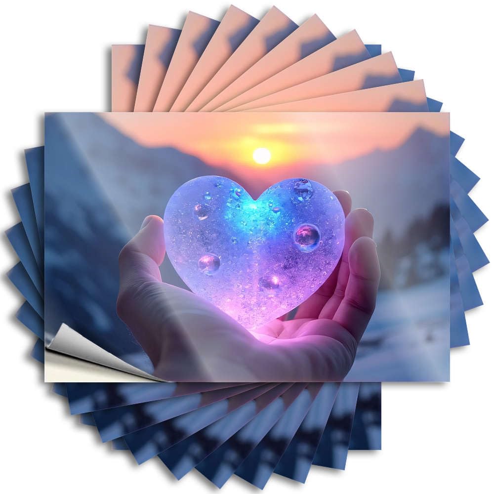 A Hand Holds A Glowing Heart-Shaped Crystal Against A Sunset Backdrop Water Positive - Personalized Tattoo Self Adhesive Sticker(6X9CM)
