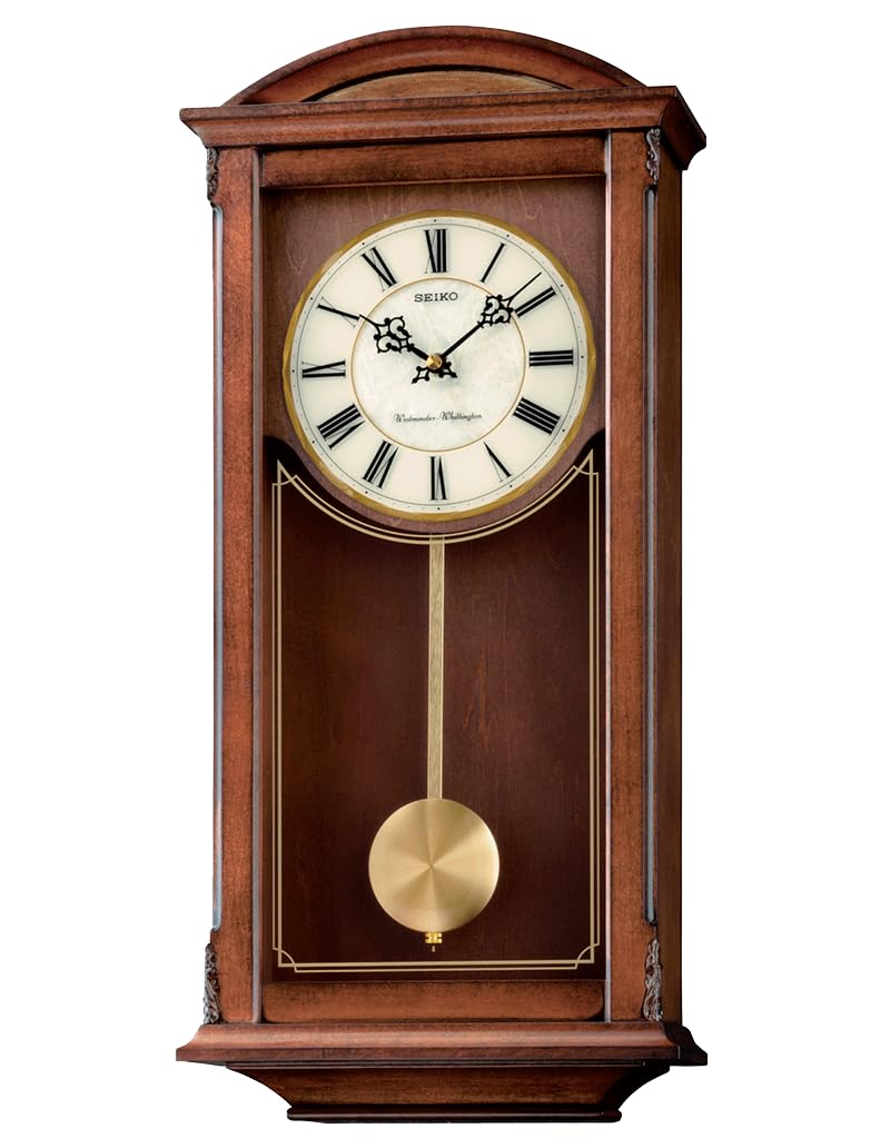 Seiko Brown Qxh030b Westminster/Whittington Dual Chime Wall Clock With Pendulum,