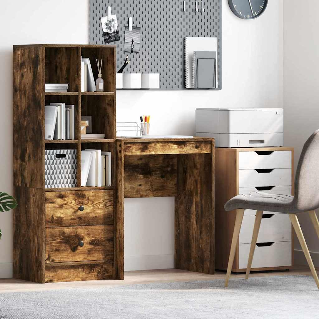 Bureau chêne fumé Compact 60 x 40 x 76 cm en Bois d'ingénierie Robuste, idéal pour télétravail et étude, Bureau secrétaire Ergonomique avec Plateau et Rangement optimisé