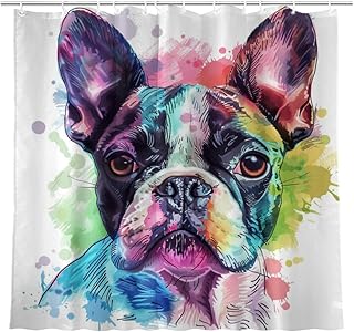 NGZ Boston Terrier Shower Curtain Colorful Shower Curtain for Spring Painting Print Bath Curtains for Bathroom Home Decoration with 12 Hooks 72x72 Inch