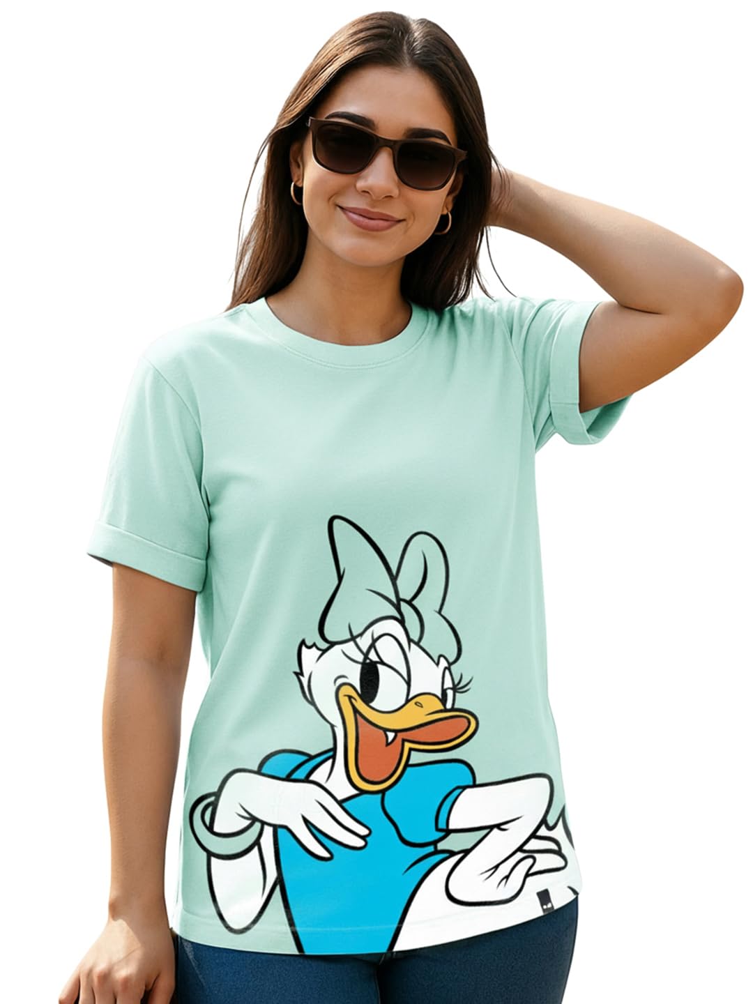 Official Disney Merchandise Women's Graphic Print Boyfriend Fit Half Sleeve Round Neck Cotton Relaxed Fit T-Shirt