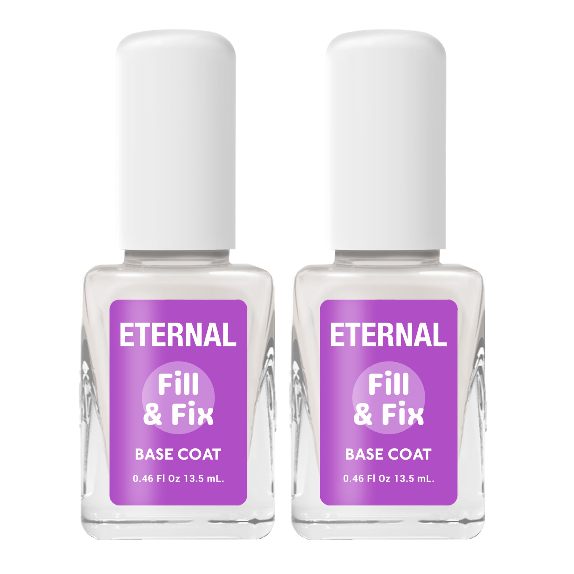 Eternal Ridge Filler Base Coat Nail Polish– 13.5 mL Clear Nail Primer Treatment - Ridge Filling Base Coat Strengthener for Nail Strength & Repair of Hard, Thin, Dry & Ridged Fingernails - 2 Pack