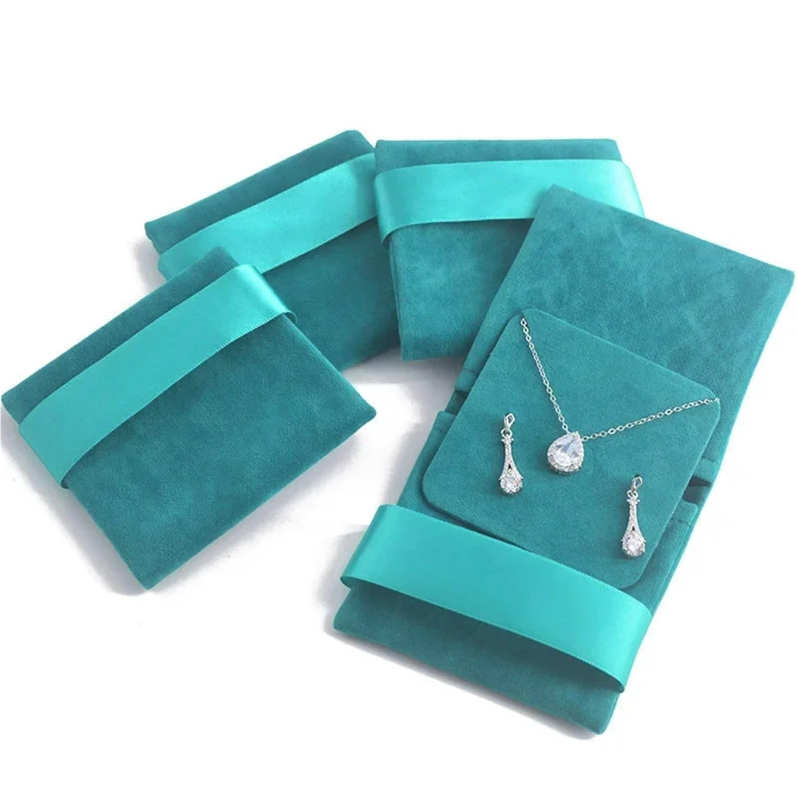 WEOKDFHA Jewelry Storage Bag 5pcs Thicken Velveteen Jewelry Bag Flip Earring Necklace Storage Square Socket Packaging Bags Pouches(Green)