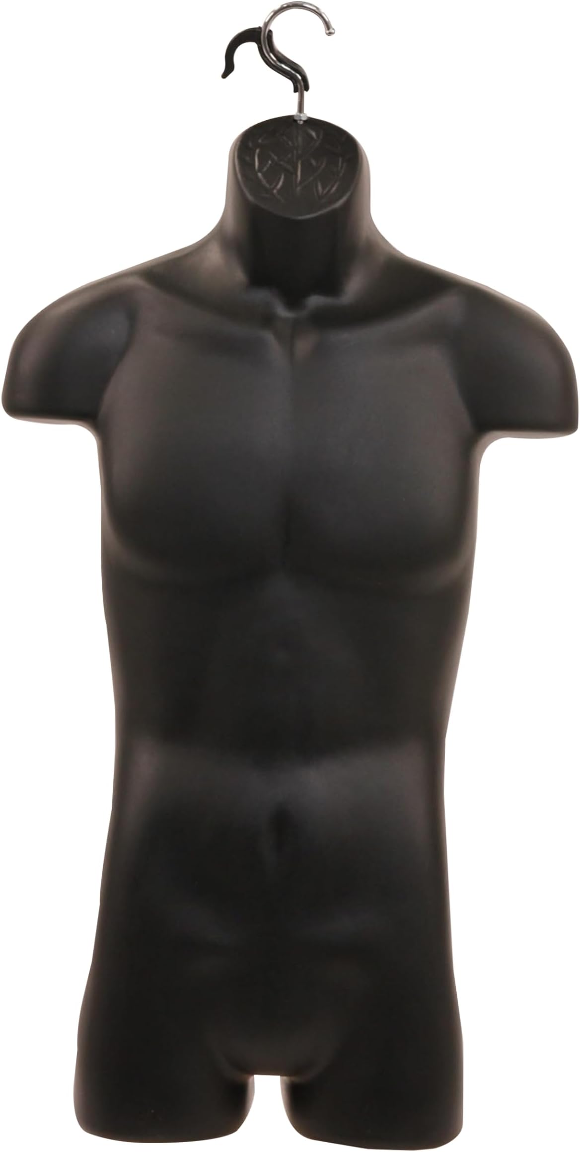 SSWBasics Male Molded Shatterproof Black Shapely Torso Form with Hook - Fits Men's Sizes