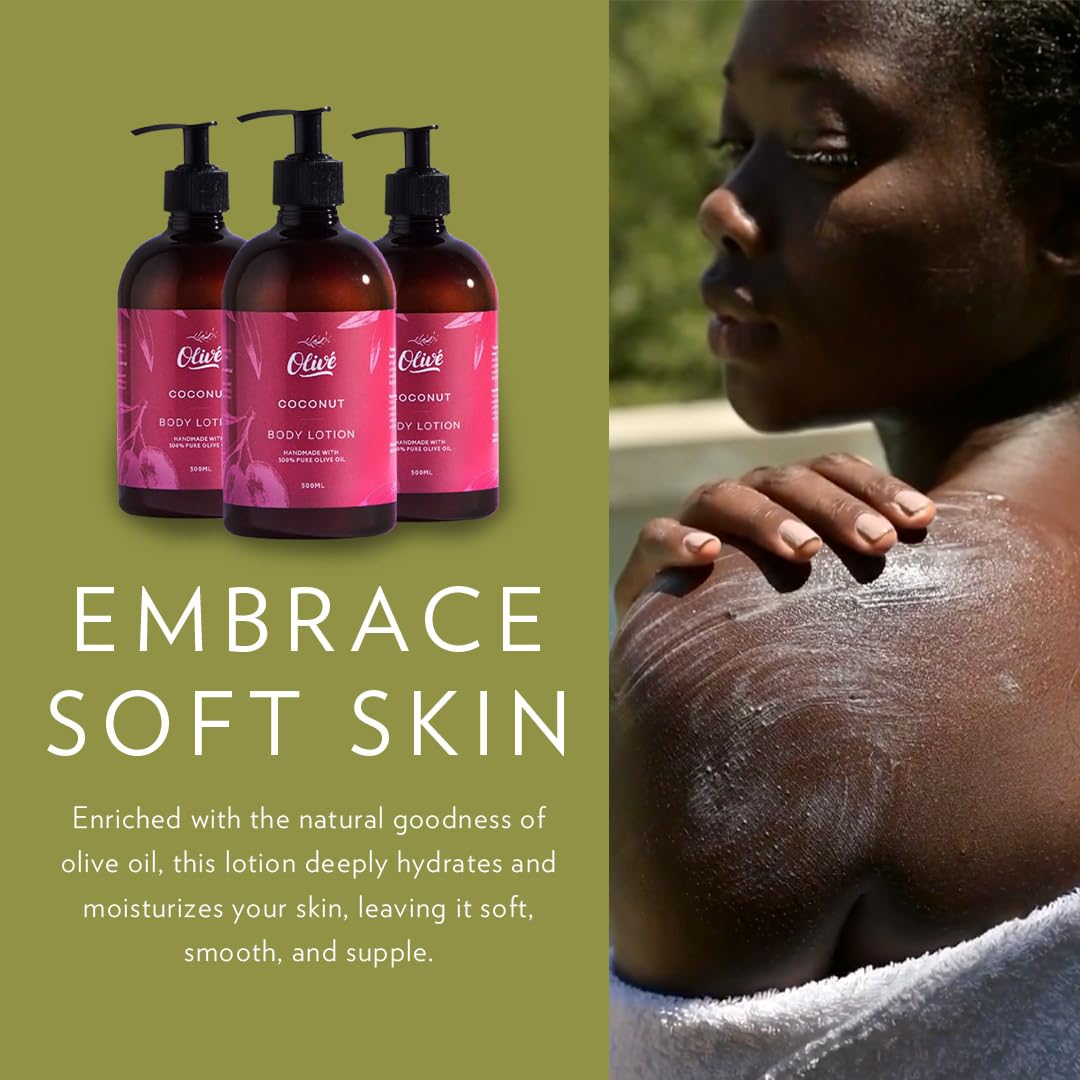100% Pure Olive Oil Body Lotion with Coconut Scent – Made with Natural Ingredients | Gentle Hydration & Nourishing Care for Soft, Smooth, Healthy-Looking Skin | 300ml Pump Bottle