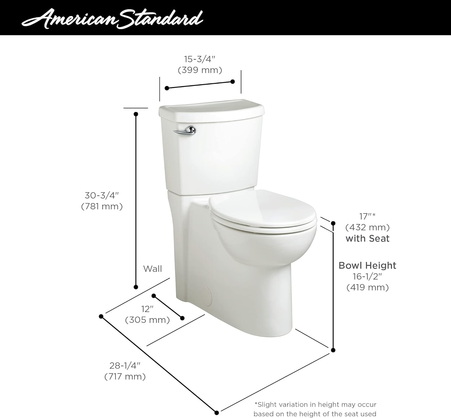 American Standard 2988101.020 Cadet 3 FloWise 2-Piece 1.28 GPF Single Flush Right Height Round Front Toilet with Concealed Trapway, White : Everything Else