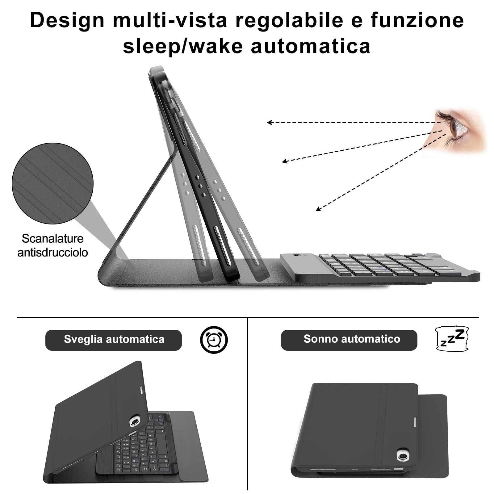 IVEOPPE Tastiera iPad Air 11 M4 2026/M3 2025/M2 2024, Cover Tastiera Italiano QWERTY Bluetooth Staccabile iPad Air 11 Pollici 2024/2025/2026, Nero