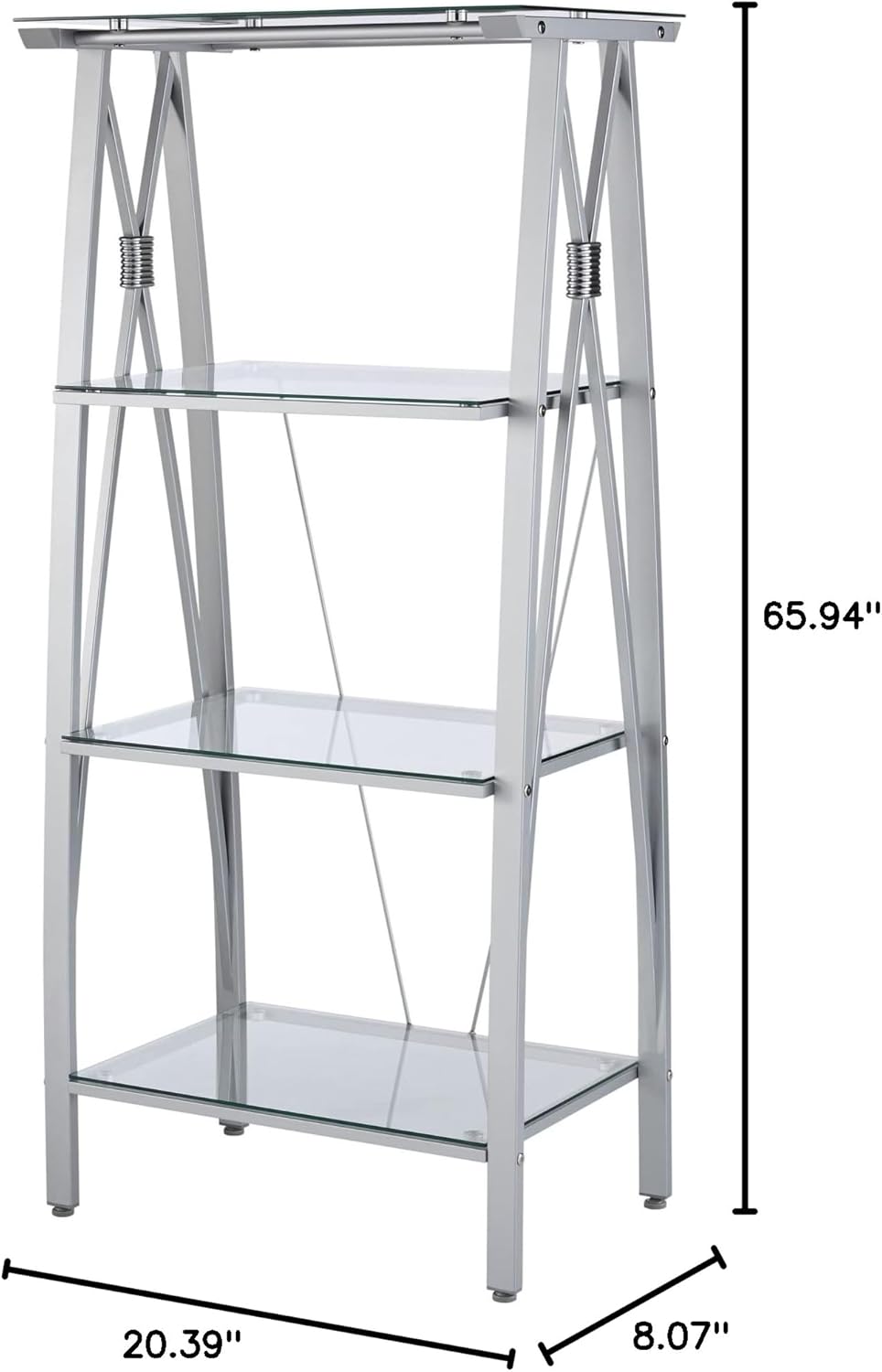 Realspace® Vista 60" H 4-Shelf Glass/Metal Bookcase, Clear/Silver