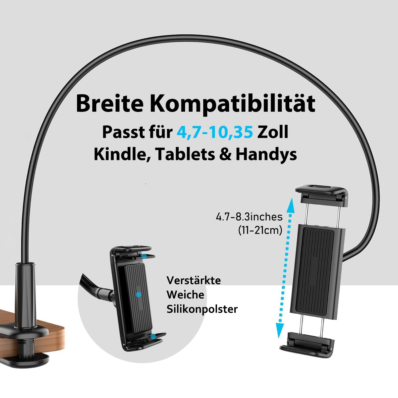 CNARIO Schwanenhals Halterung mit Kindle RF Fernbedienung Seitenwenden zum Lesen für eReader, Tablethalter mit Page Turner, Ebook Umblätter Zubehör für Reader Ständer, Ideal Halter für Bett