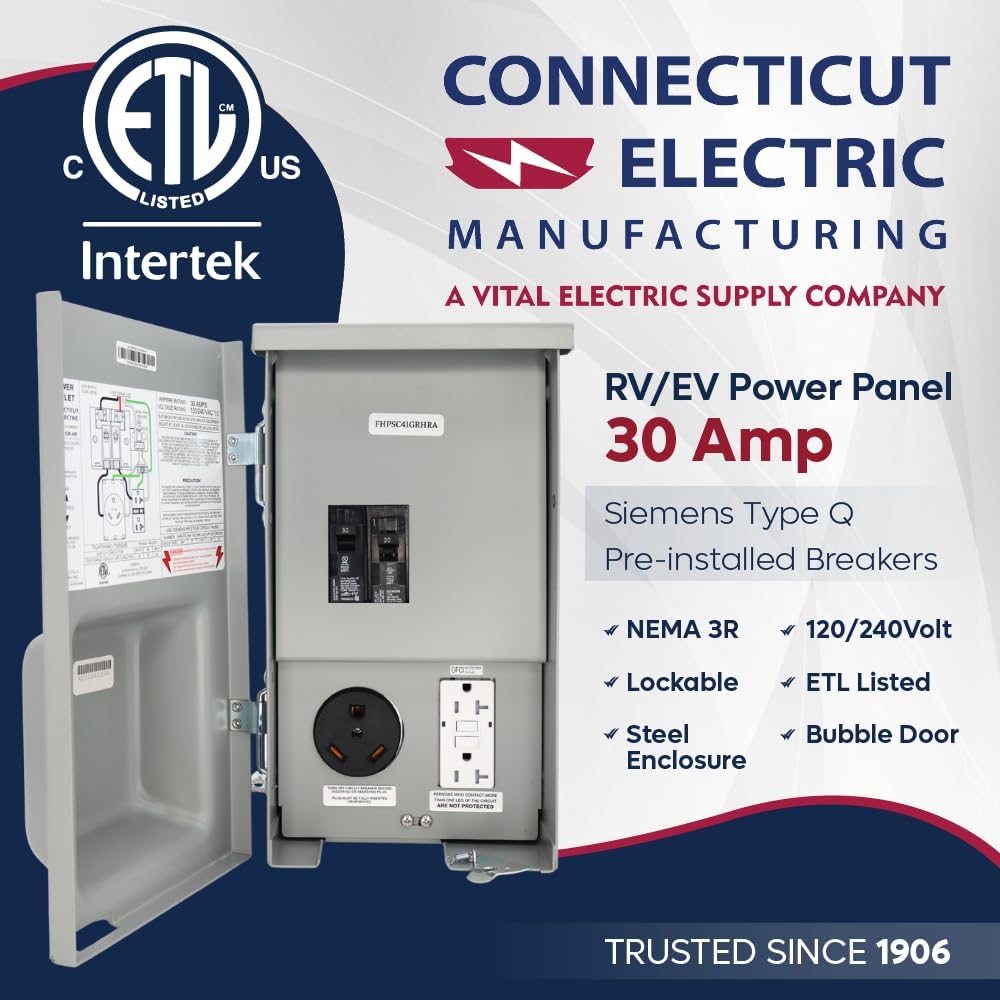 Temporary Power Outlet Panel with 20A/30A Breakers, TT-30R & 20A GFCI Outlets | Indoor/Outdoor Use | ETL Listed