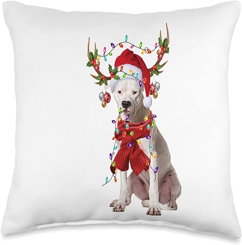Dogo Argentino Dog Christmas Snow Gifts Co Dogo Argentino - Almohada fea de Navidad con capas de nieve de Papá Noel, 16 x 16 pulgadas, multicolor