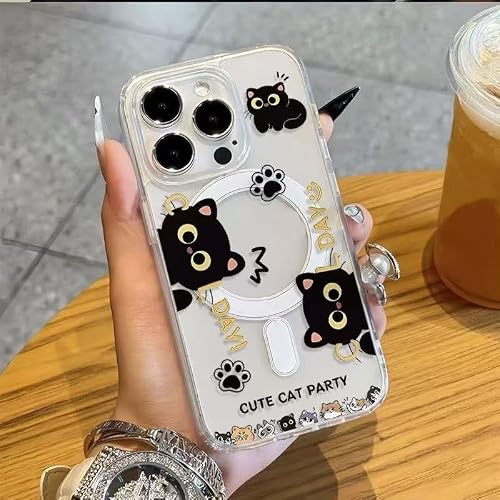 NMCURK Black Cat Phone Case for iPhone 15 with MagSafe Design,Magnetic Wireless 