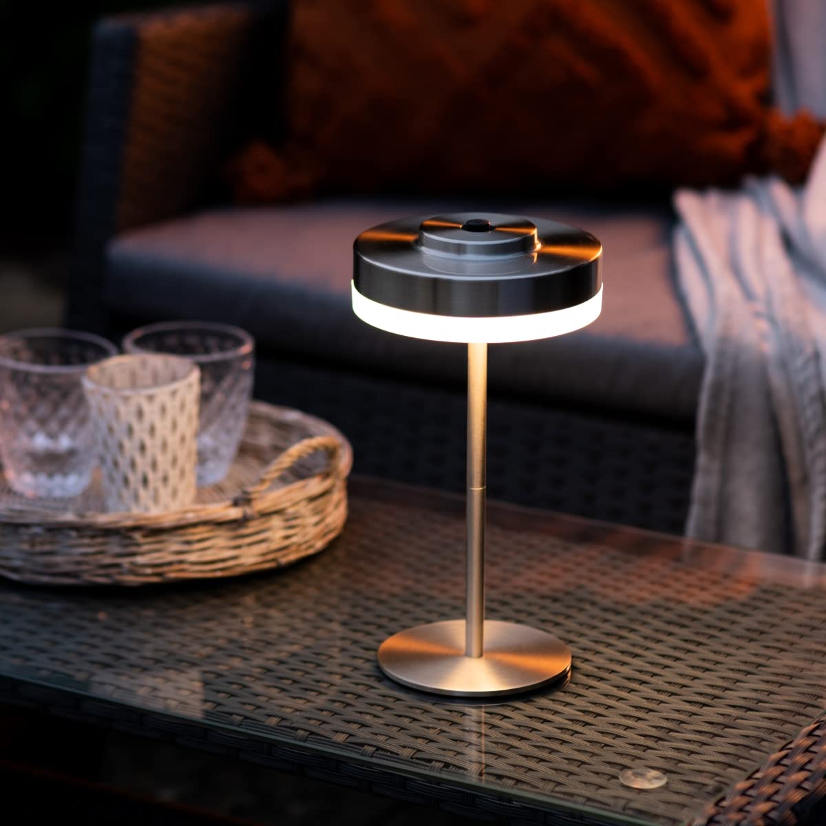 Lámpara de mesa para exteriores, recargable, inalámbrica, LED, 4000 K, blanco cálido, 3 ajustes de brillo, IP44 resistente a la intemperie Auraglow