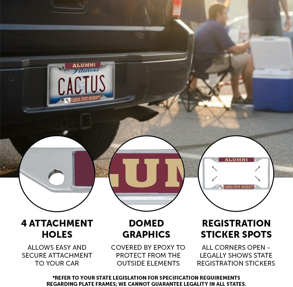 Desert Cactus Florida State University Car Accessories FSU Seminoles Metal License Plate Frame for Front or Rear of Car (Alumni FSU Red) - Image 3