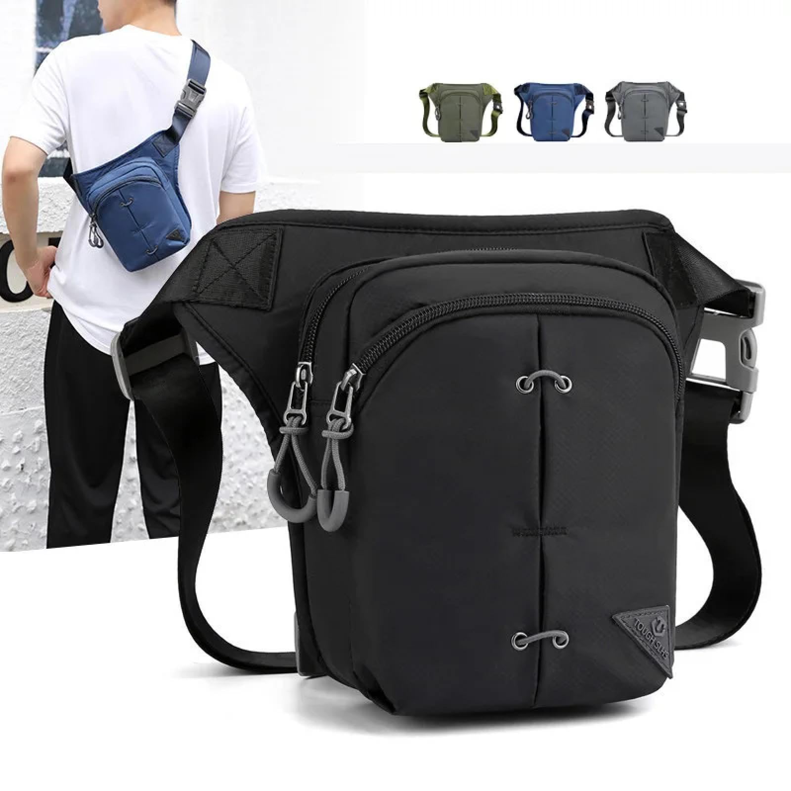 Riñonera Hombre Drop Leg Bag Cintura Viaje Nylon Cinturón Masculino Bolsos De Cadera Cruzados Negro