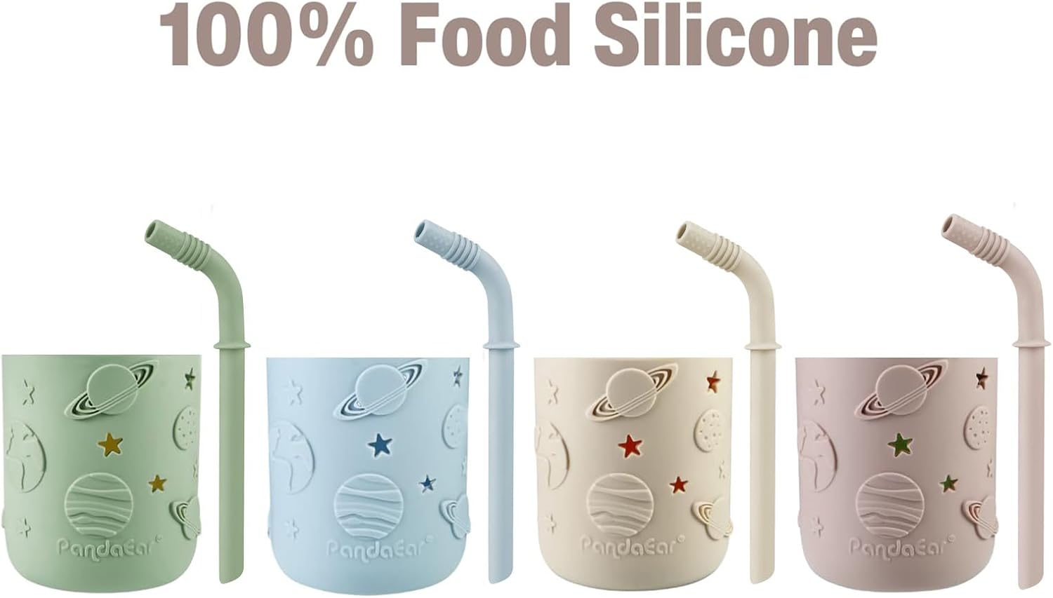 PandaEar 4 Pack Kids & Toddler Glass Cups, Glass Mason Jar Cups 8.45 oz with Silicone Sleeves & Straws, Toddler Spill-Proof Smoothie Cups - Image 7