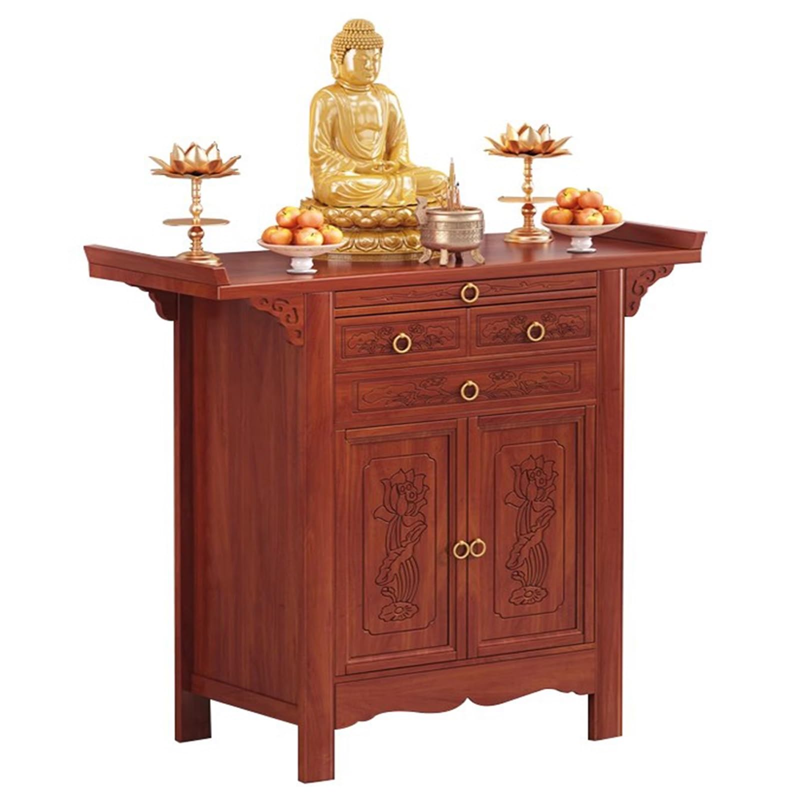 Fengfauu One Color Meditation Table Altar With Storage，Multi Levels Personal Shrine Puja Table For Spiritual，Wood Alter Cabinet For Witch Wiccan Buddhist Shrine Prayer Stand Riser Home Decor(108Cm/42.5In)
