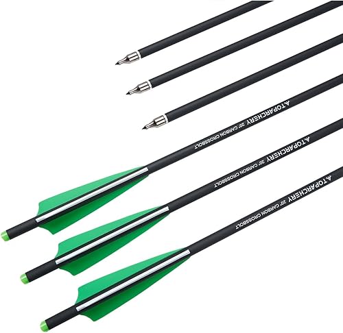 Miniatura 6 de TOPARCHERY 12 piezas de ballesta flechas ballesta pernos de 16 pulgadas/20 pulgadas de caza de tiro con arco flechas de carbono con paletas de 4