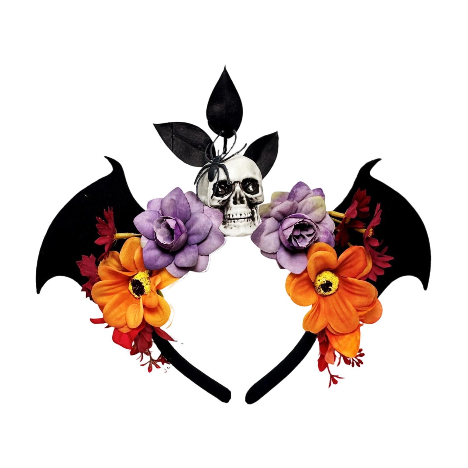 MICFENY Adjustable Black Bat Skull Floral Headpiece NonWoven Fabric For Halloween Costume Parties Event