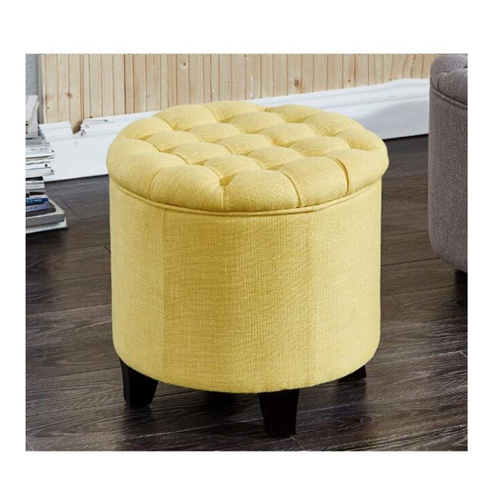 Repose-Pieds capitonné rond en lin avec coffre de rangement discret coloris D