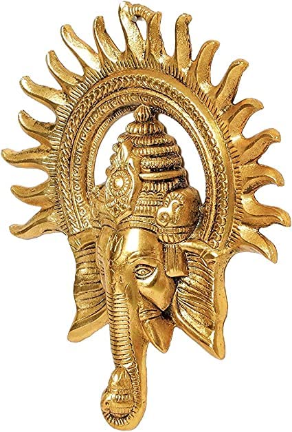 Image of Smizzy Gold Plated Ganesha Idol for Home Decor with Surya Chakra | Ganeshji Ganpati Diwali Decoration Items| Wall hangings Lucky Fengshui - Decorative Gifts Deal Showpiece, Nazar Battu, 1 pc